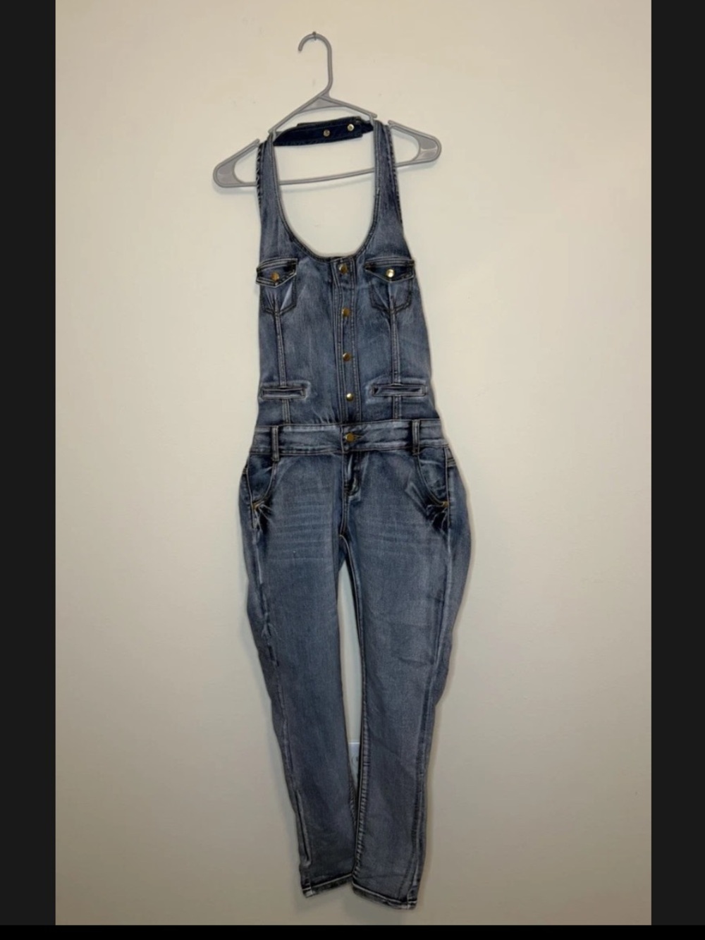 Y2K Vintage JLo inspired coqueta womens denim jumpsuit adjustable size M